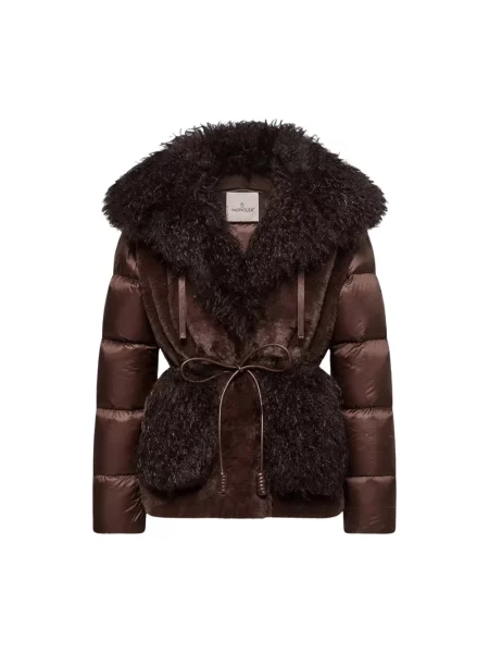Kurtka skórzana Moncler brązowa