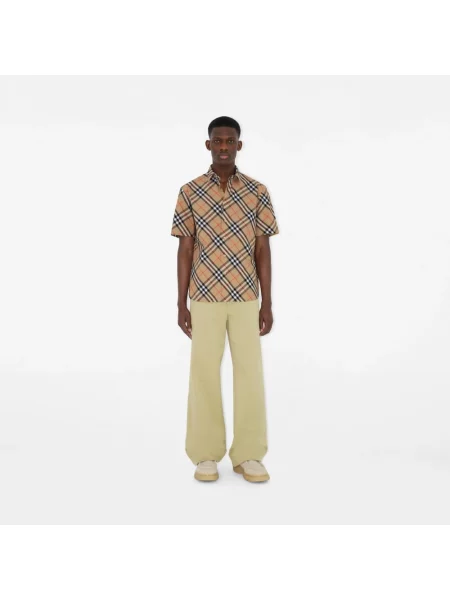 Koszula z krótkim rękawem Burberry w kratę popelinowa retro beżowa