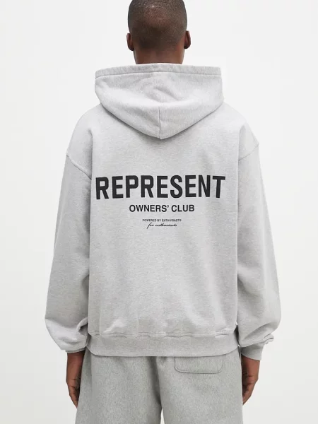 Кофта Represent Represent Owners Club Zip Hoodie сірий з капюшоном з принтом чорний
