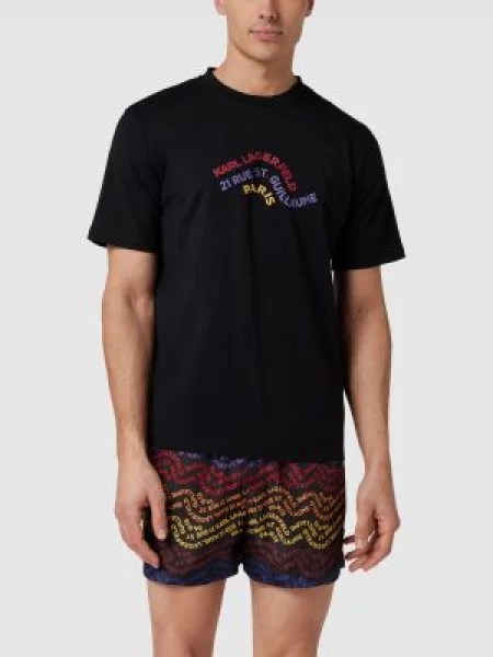 T-shirt o kroju relaxed fit z nadrukiem z logo model ‘WAVE LOGO’ Karl Lagerfeld Beachwear czarna