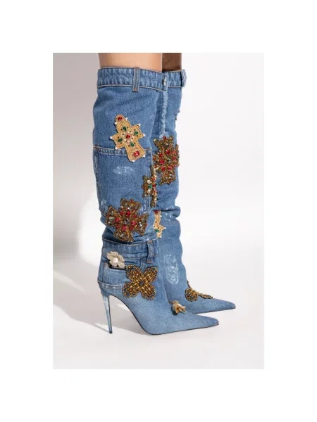 Kozaki Dolce And Gabbana z kamieniami niebieskie