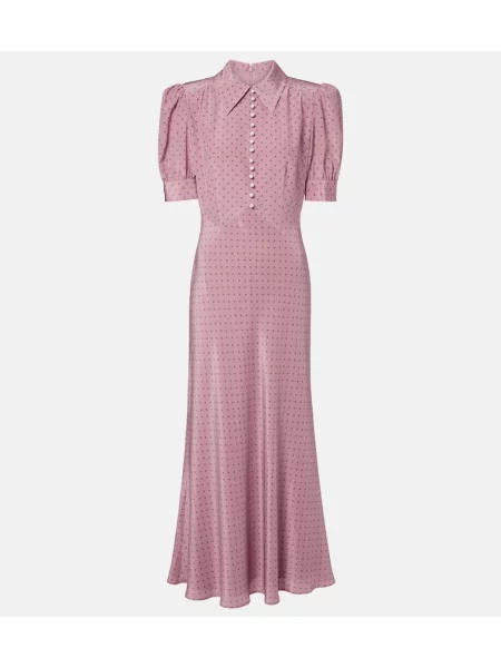 Rochie midi Alessandra Rich de mătase cu buline până la genunchi roz