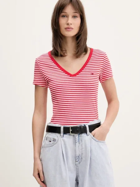 Tommy Jeans t-shirt Γυναικείο με ελαστάν κόκκινο