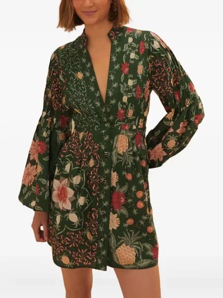Rochie midi Farm Rio cu model floral cu imagine până la genunchi verde