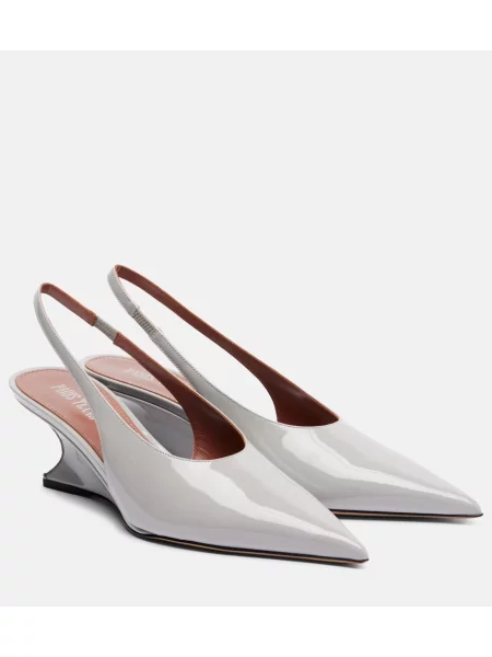 Pantofi cu toc Paris Texas din piele de lac slingback gri