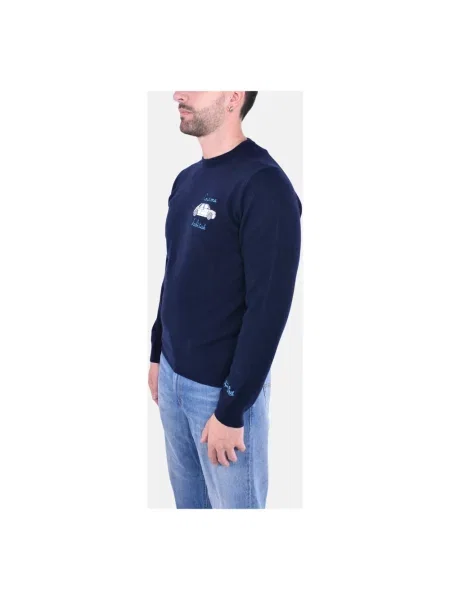 Sweter Mc2 Saint Barth wełniany z okrągłym dekoltem elegancki niebieski