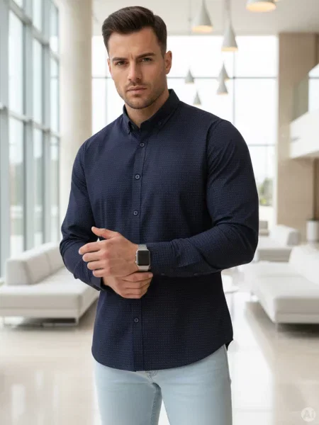 Koszula slim fit we wzory Dstreet granatowa