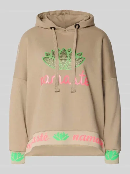 Bluza o kroju oversized z kapturem i obszyciem kamieniami stras model ‘Namaste’ Miss Goodlife