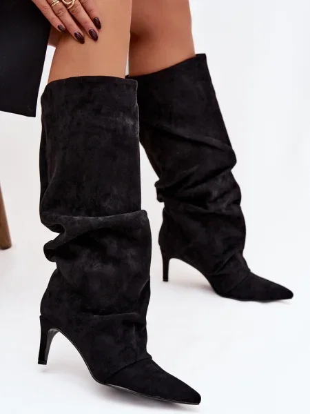 Čizme Boto od brušene kože crna