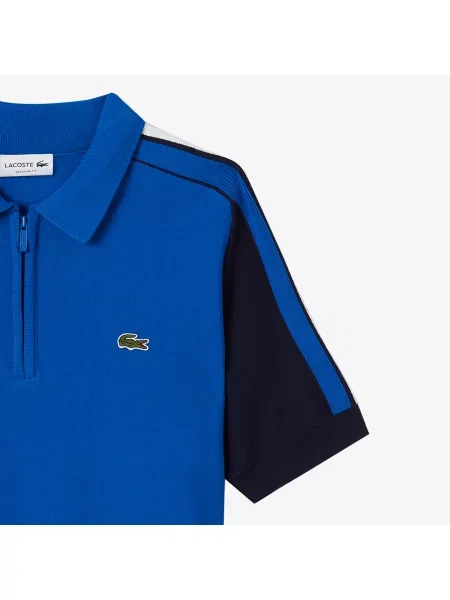 Lacoste Sweter Z Krótkim Rękawem Half Zip Z Blokadą Koloru niebieski