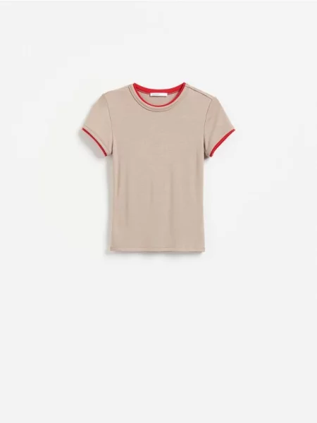 Reserved Tricou cu adaos de modal bej
