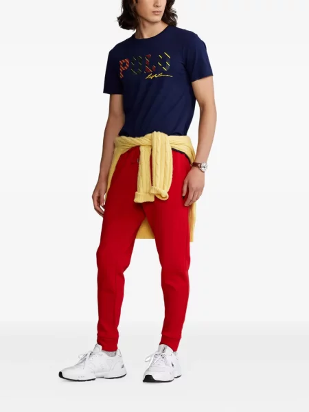 Iš natūralios odos trumpas dryžuotos polo marškinėliai Polo Ralph Lauren pilka
