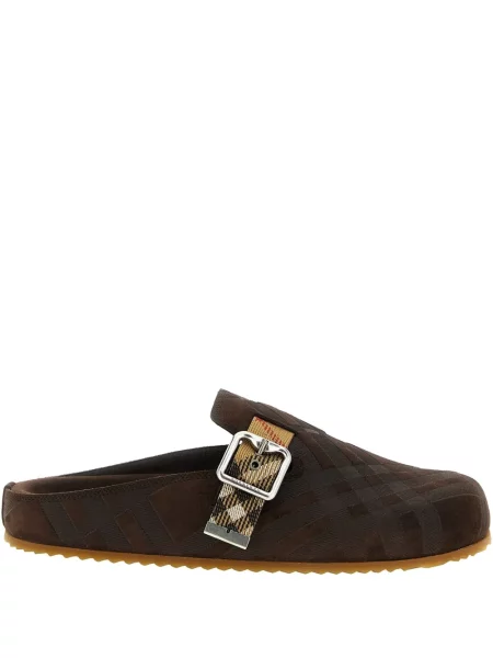 Papuci tip mules Burberry în carouri maro