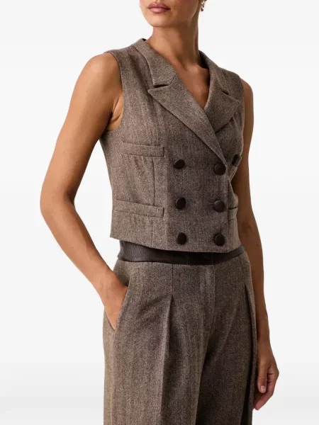 Vestă Armani Exchange cu model herringbone cu două rânduri de nasturi maro