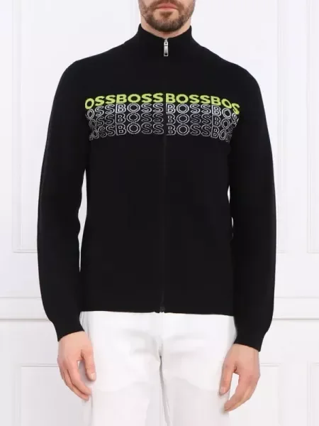 BOSS GREEN Pulover Zightek cu adaos de lână negru