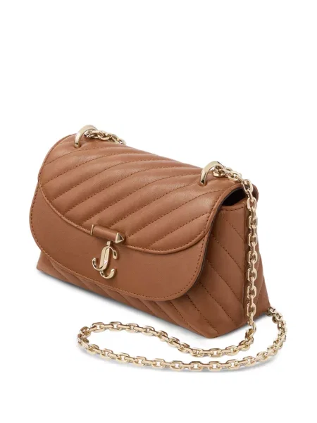 Δερμάτινη καπιτονέ τσάντα χιαστί Jimmy Choo καφέ