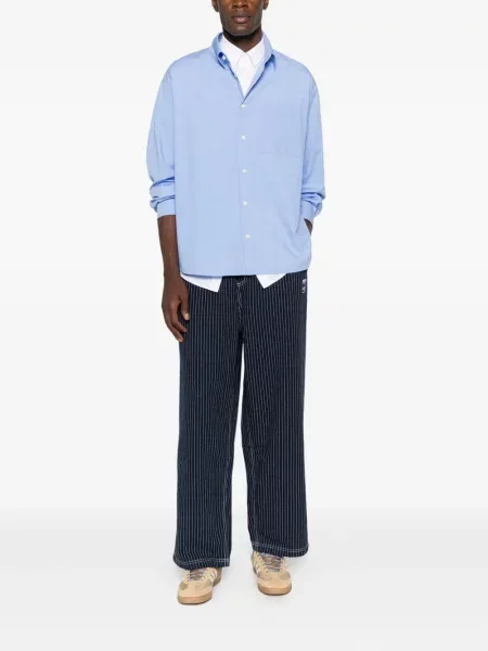 Geacă parka Adidas cu dungi cu glugă cu șireturi albastru