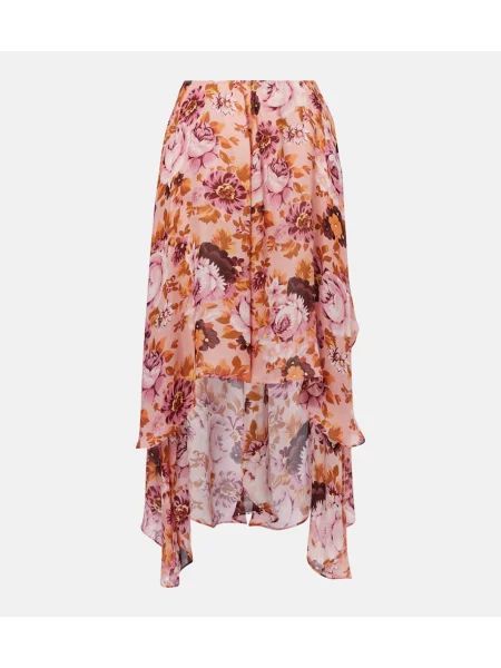 Fustă midi Chloé de mătase cu model floral drapată