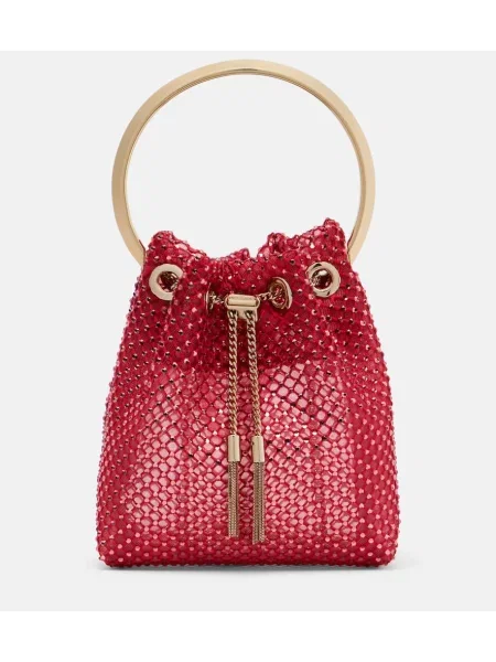 Geantă bucket Jimmy Choo din satin roșu