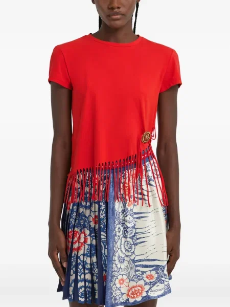 Koszulka Roberto Cavalli z frędzli czerwona