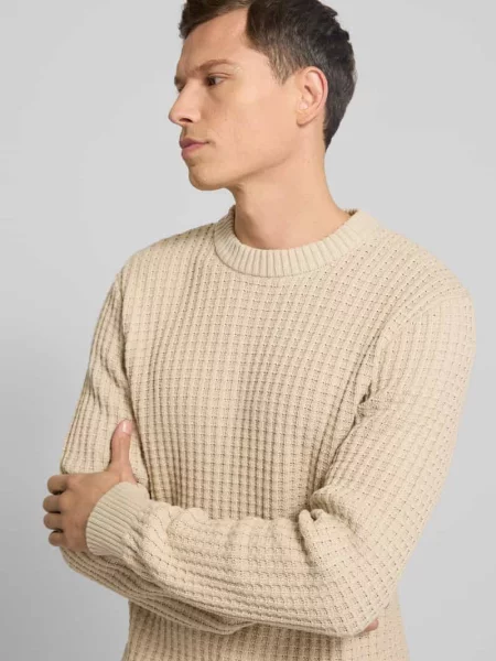 Sweter z dzianiny o kroju regular fit z czystej bawełny ekologicznej model ‘TOM’ Selected Homme beżowy