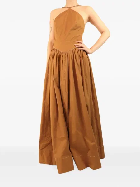 Rochie maxi Staud cu gât halter maro
