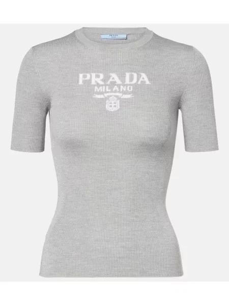Tricou Prada de mătase gri