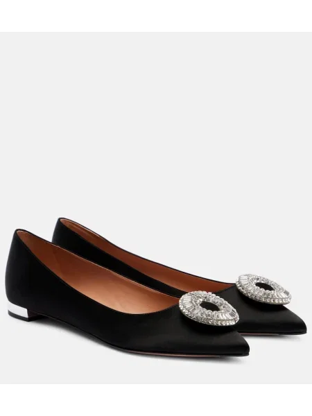 Satenaste balerinke Aquazzura s kristali črna