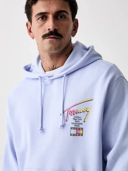 Суичър с качулка Tommy Jeans с качулка синьо