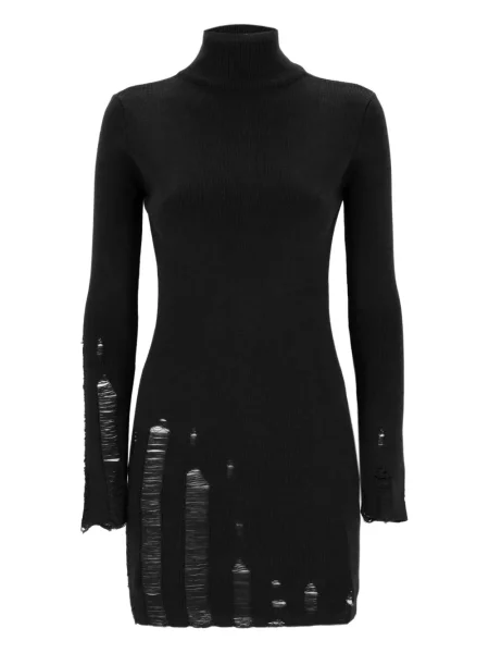 Dzianinowa sukienka mini Laneus z przetarciami garniturowa czarna