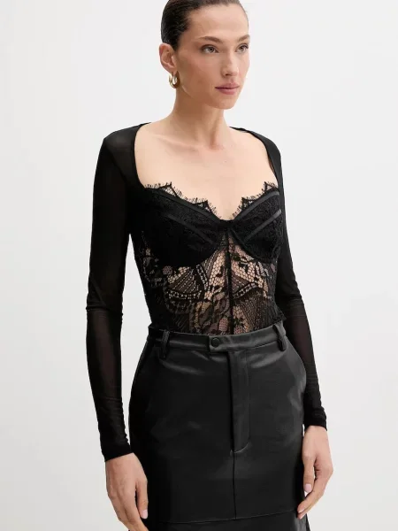 Bardot bluză cu imprimeu negru