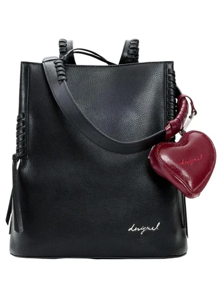 Mini geantă Desigual cu motiv cu inimi fără armătură negru