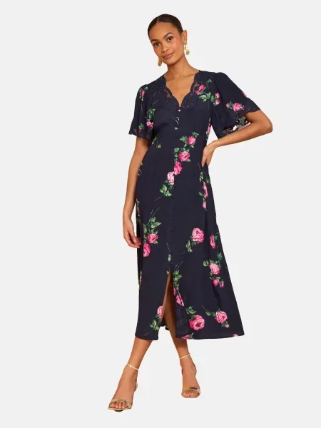 Love & roses Rochie bleumarin / iarbă / roz verde