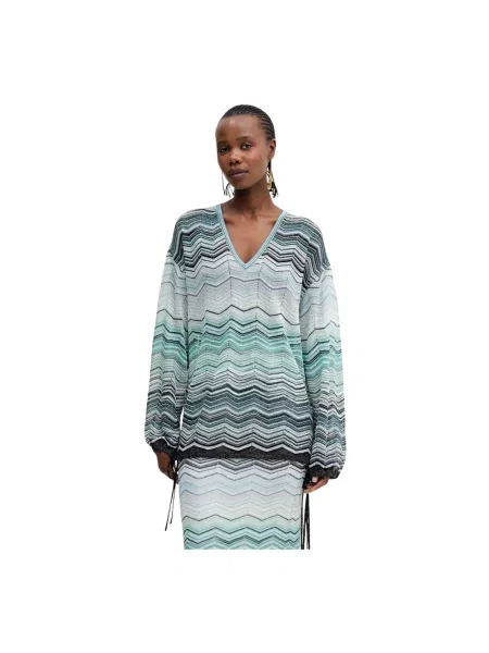 Sweter Missoni z cekinami w jodełkę niebieski