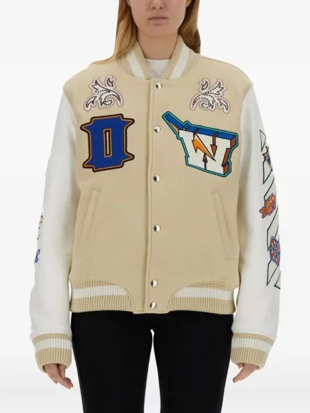 Geacă bomber Off-white cu aplicații alb