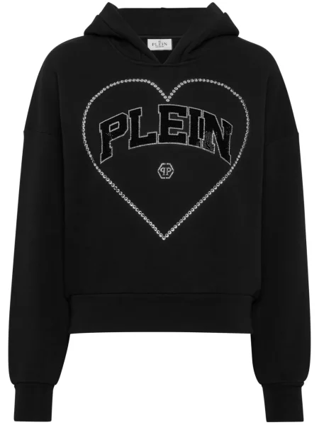 Hanorac cu glugă Philipp Plein cu motiv cu inimi negru