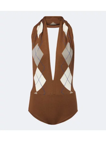 Body Mugler de lână cu model argyle maro