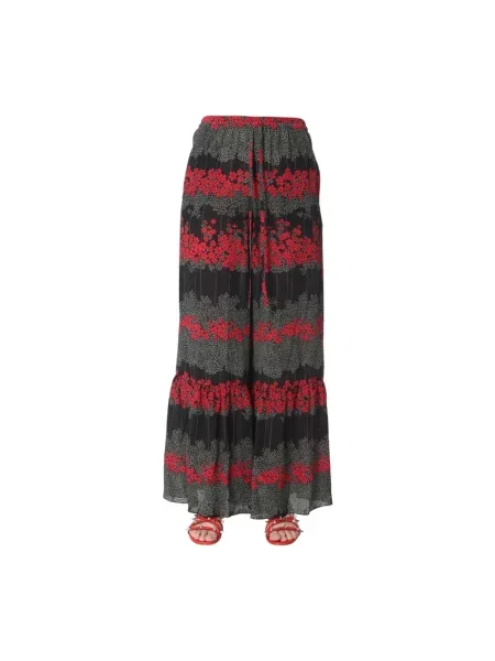 Lniane spodnie Red Valentino z nadrukiem czarne