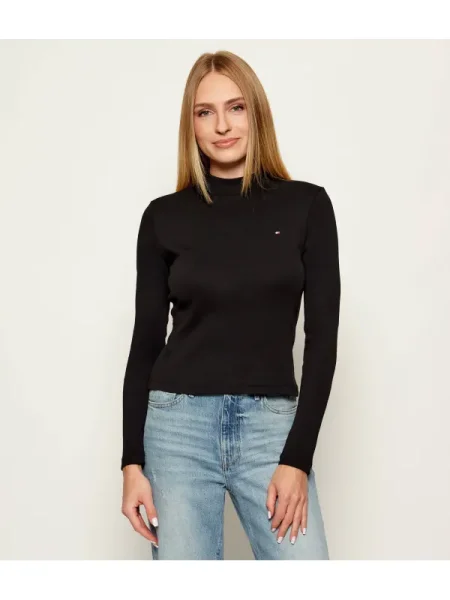 Bluză Tommy Hilfiger cu guler înalt negru
