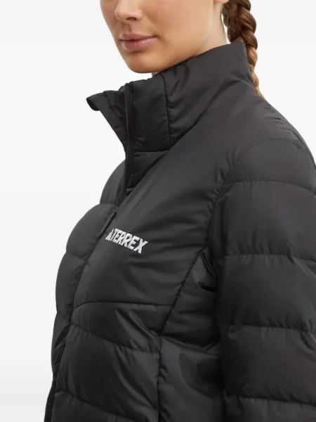 Geacă cu puf Adidas cu dungi cu glugă negru
