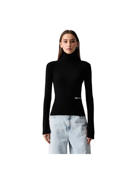 Lekki sweter z golfem Karl Lagerfeld do golfa czarny