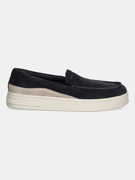 Mokasyny Armani Exchange zamszowe wsuwane niebieskie