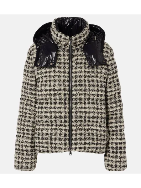 Kurtka puchowa Moncler w kratkę tweedowa beżowa