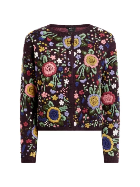Cardigan Etro cu broderie de lână cu model floral violet