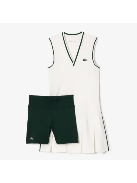 Lacoste Sukienka Z Dekoltem V Bez Rękawów Flare Fit biała