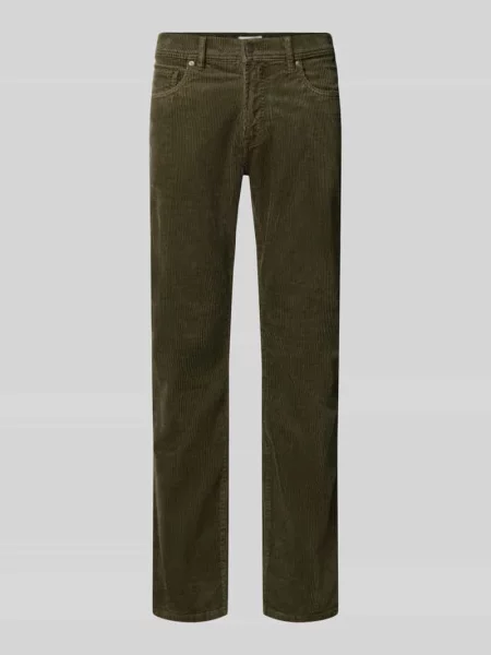 Spodnie sztruksowe o kroju straight fit z elastycznej mieszanka bawełny model Laval' Pierre Cardin oliwkowe
