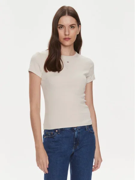 Тениска Tommy Jeans бежово