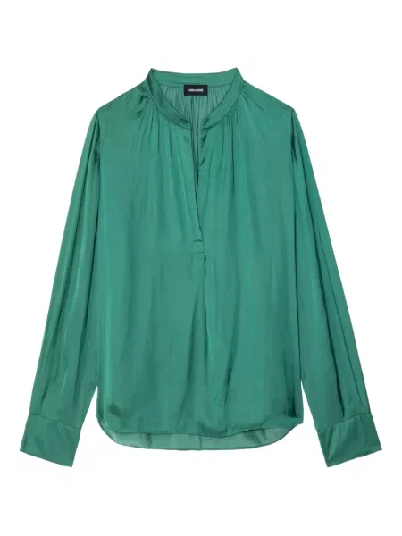 Top Zadig&voltaire din satin cu decolteu în V verde