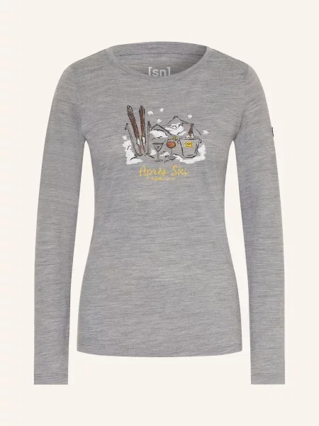 Tričko Longsleeve super.natural Apres Ski cashmere grey melange/various šedé