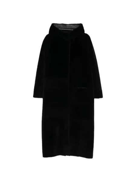 Haină din piele de oaie Simonetta Ravizza cu glugă din piele de oaie negru